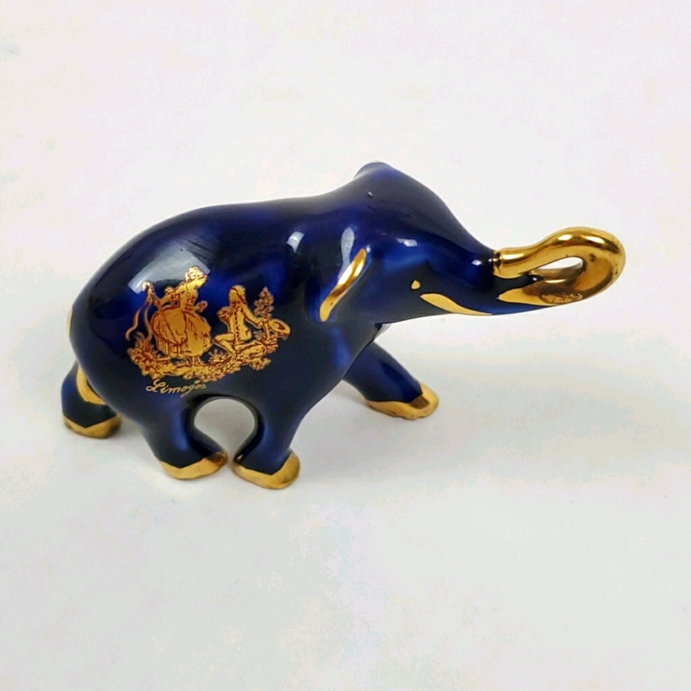 Vintage Limoges Castel Cobalt Blue Elephant Figurine France